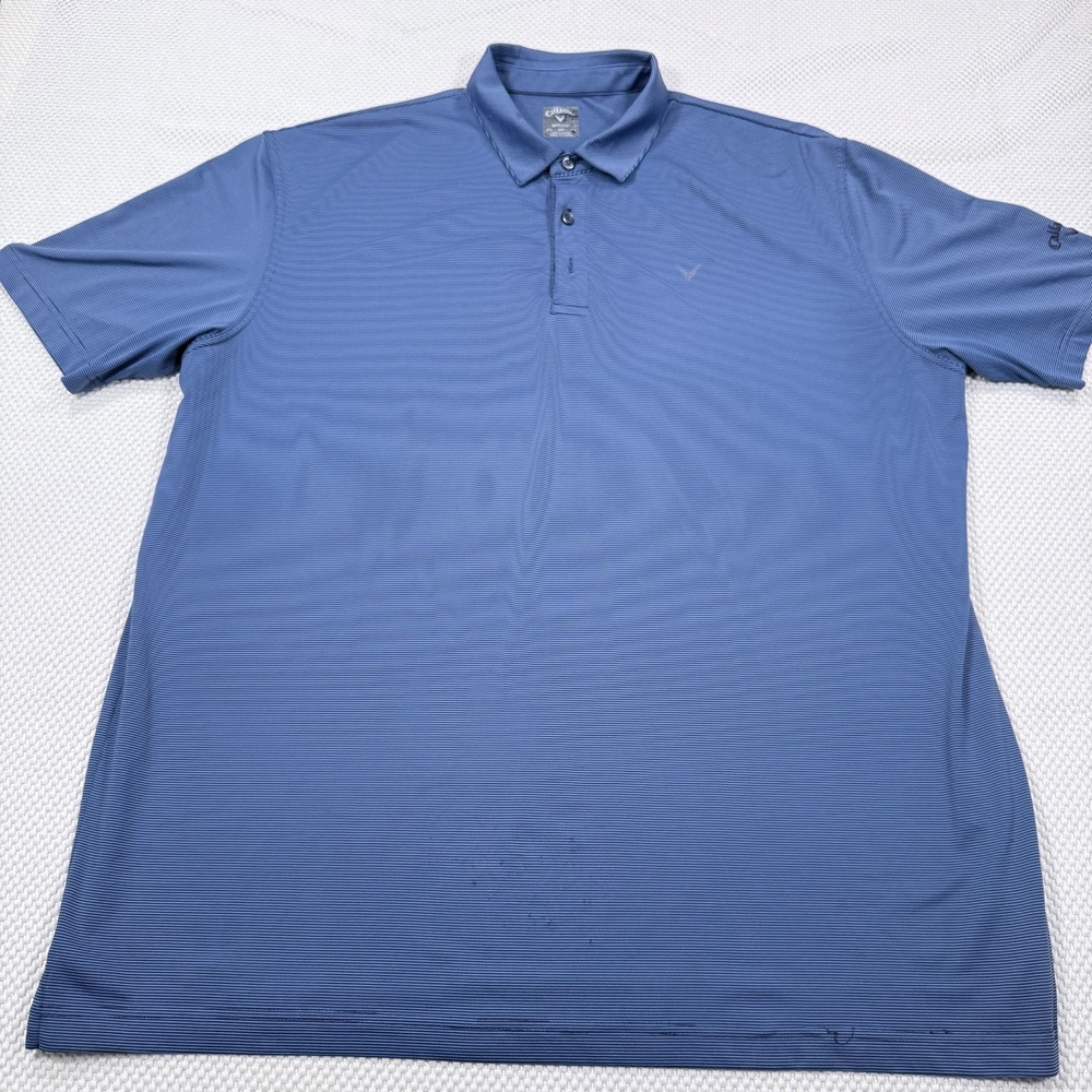 Callaway Men's XXL Blue Micro Stripe Short Sleeve Golf Polo Shirt